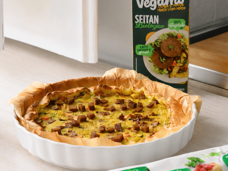Quiche vegana estiva con seitan affumicato