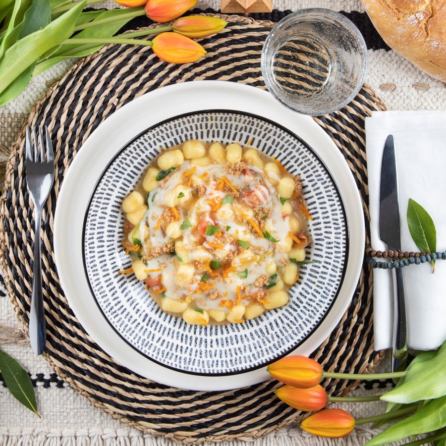 Gnocchetti ai tre pomodori gratinati al forno con besciamella all’arancia