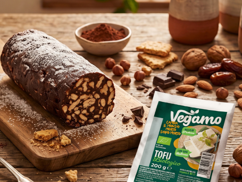 Salame cioccolato vegetale proteico con Tofu Vegamo