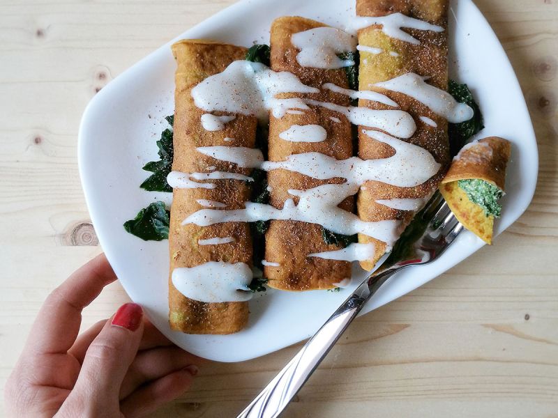 Crespelle con crema di verdure e tofu
