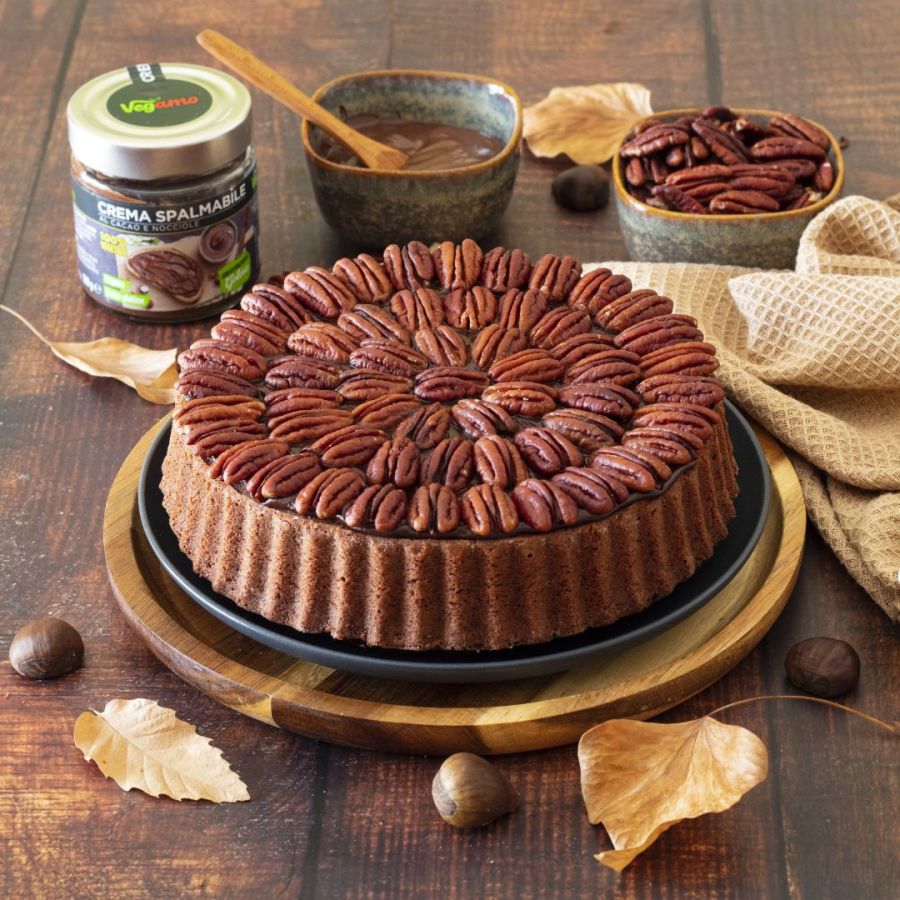 Crostata morbida con farina di castagne, cioccolato e noci pecan
