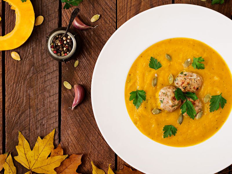 Vellutata di zucca e polpette