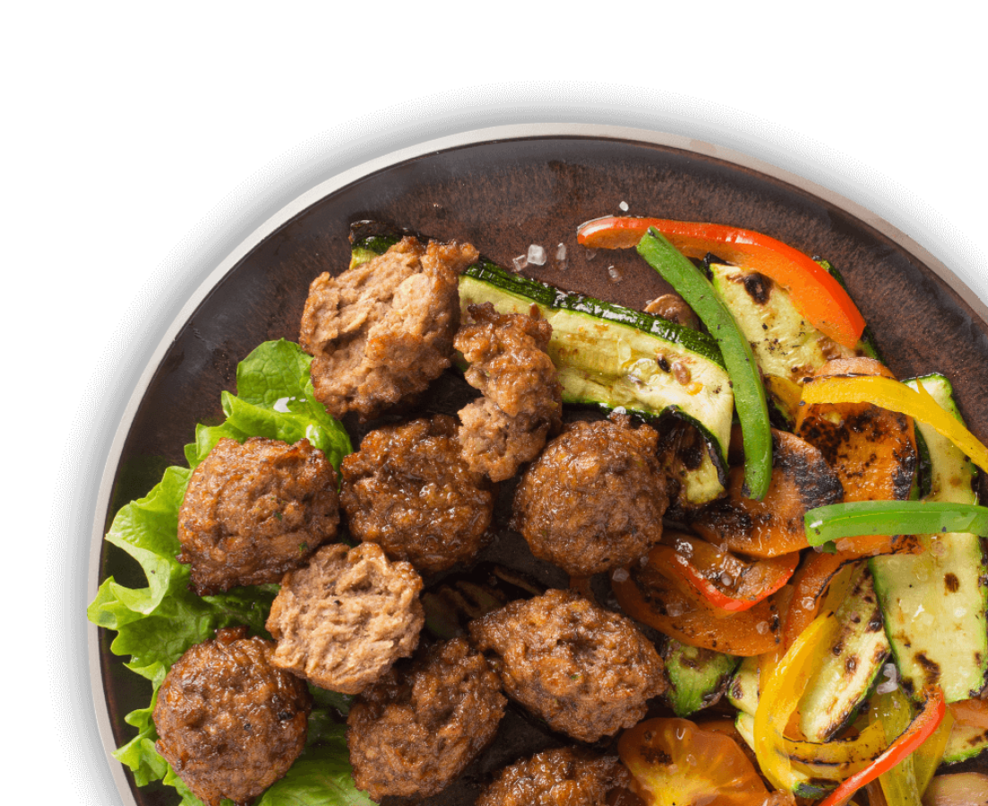 Foto intestazione pagina Prodotti con piatto contenente polpette di soia Vegamo