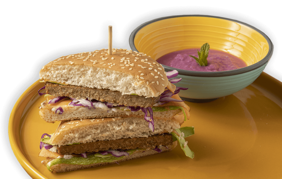 Foto intestazione pagina Ricette con piatto contenente burger vegani