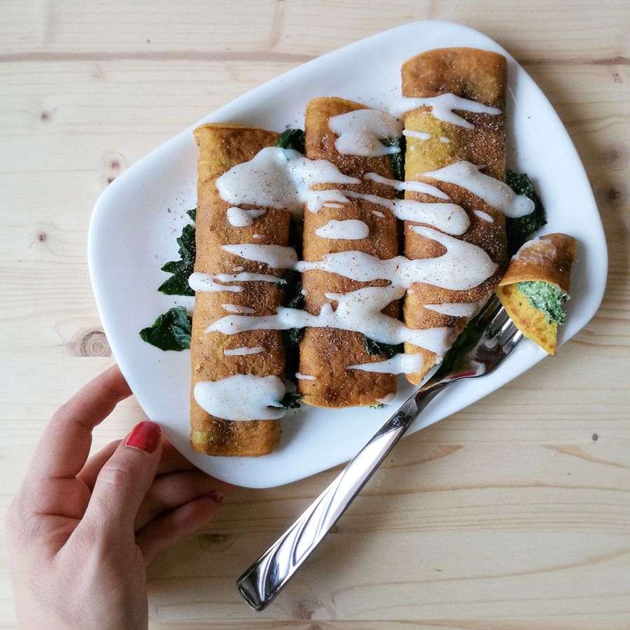 Crespelle con crema di verdure e tofu