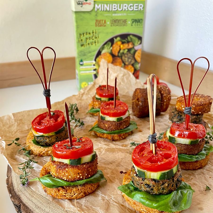 Mini sandwiches con miniburger Vegamo