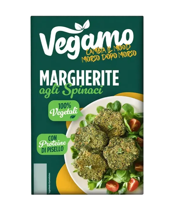 Margherite agli spinaci con proteine di pisello e 100% vegetali Vegamo