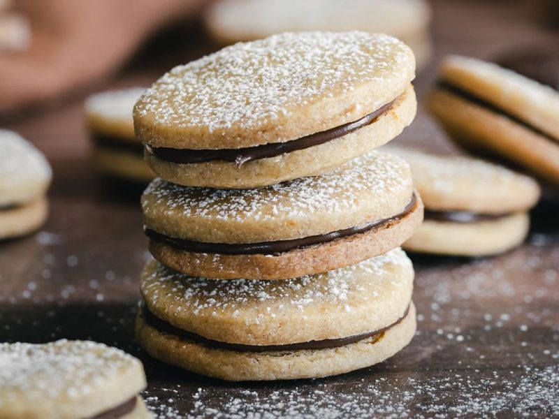 Biscotti al farro farciti con crema al cioccolato e nocciole
