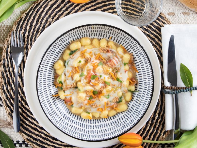 Gnocchetti ai tre pomodori gratinati al forno con besciamella all’arancia