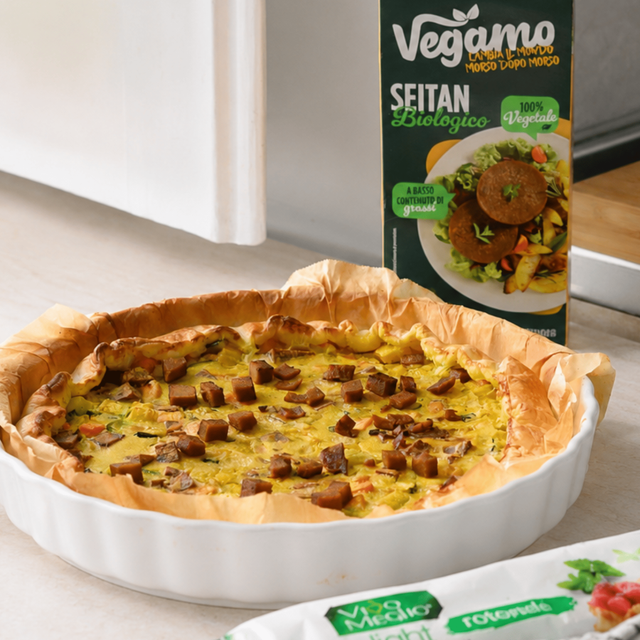 Quiche vegana estiva con seitan affumicato