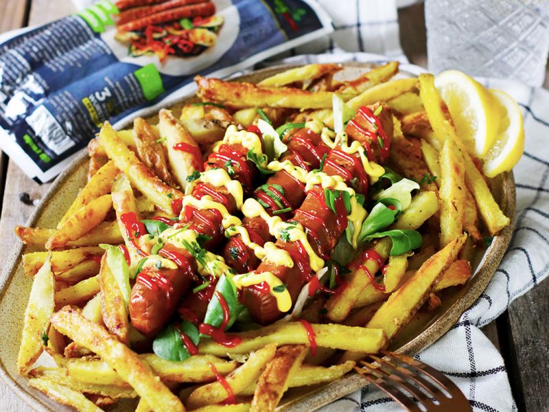Wurstel vegani con patatine supercroccanti e leggerissime