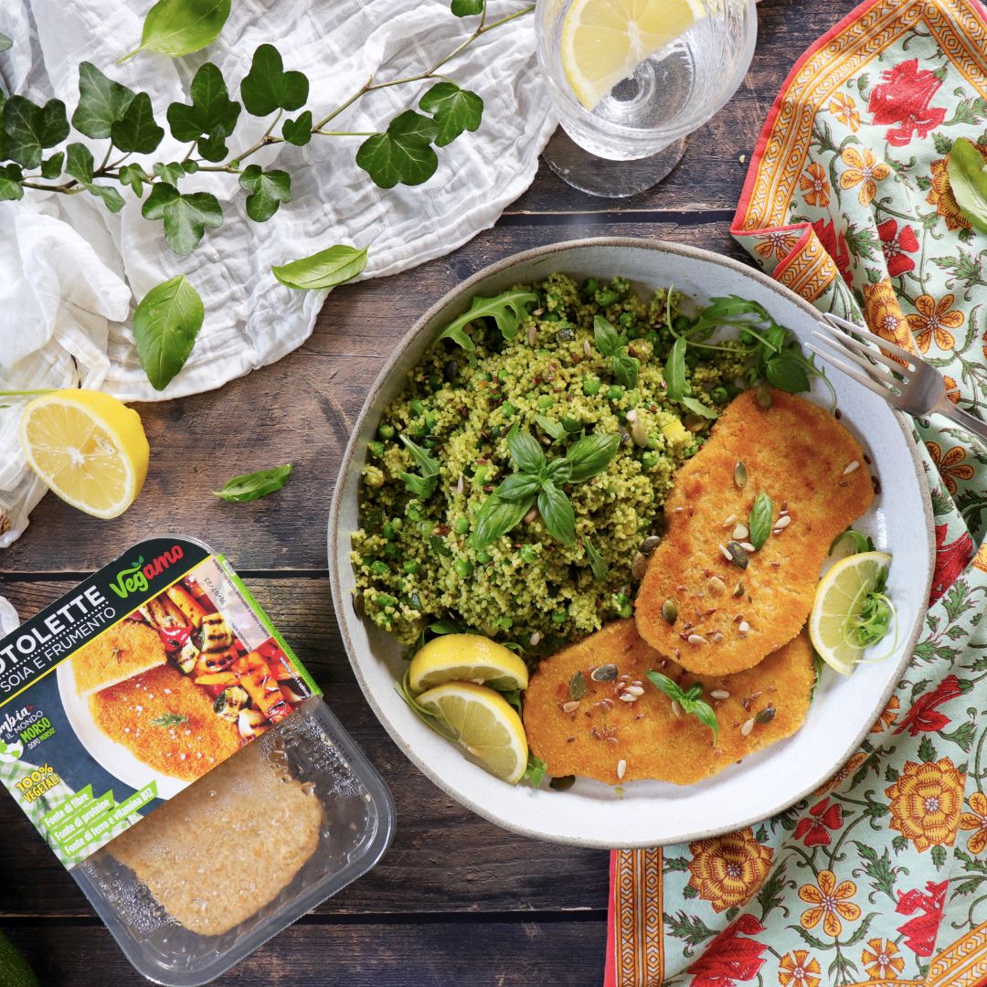 Cous cous verde con cotoletta vegamo, Vegamo, cotoletta di soia